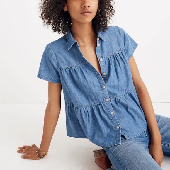 Madewell Tops - Madewell Lang Denim Seamed Button-Down Shirt